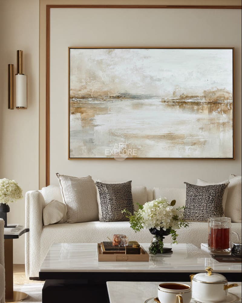 Minimalist Beige Texture Canvas | Large Horizontal Wabi-Sabi ArtExplore