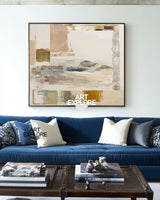 Minimalist Beige Wabi-Sabi Canvas | Large Handmade Textured Square ArtExplore