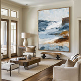 Minimalist Blue Abstract Wall Art – Vertical Handmade Knife Palette Painting | ArtExplore
