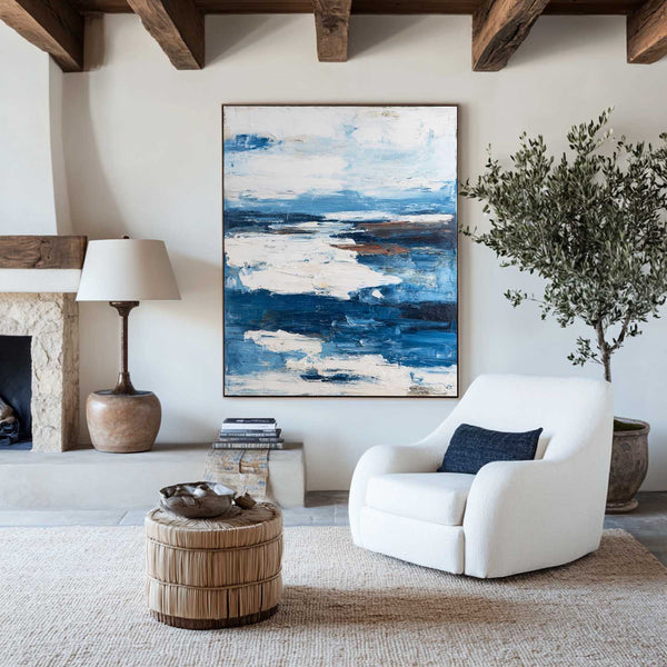 Minimalist Blue Knife Palette Artwork – Large Space Home Decor Painting | ArtExplore