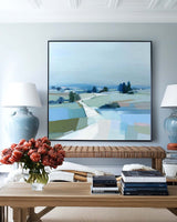 Minimalist Blue Landscape Abstract Wall Art, Square Oil Painting – ArtExplore