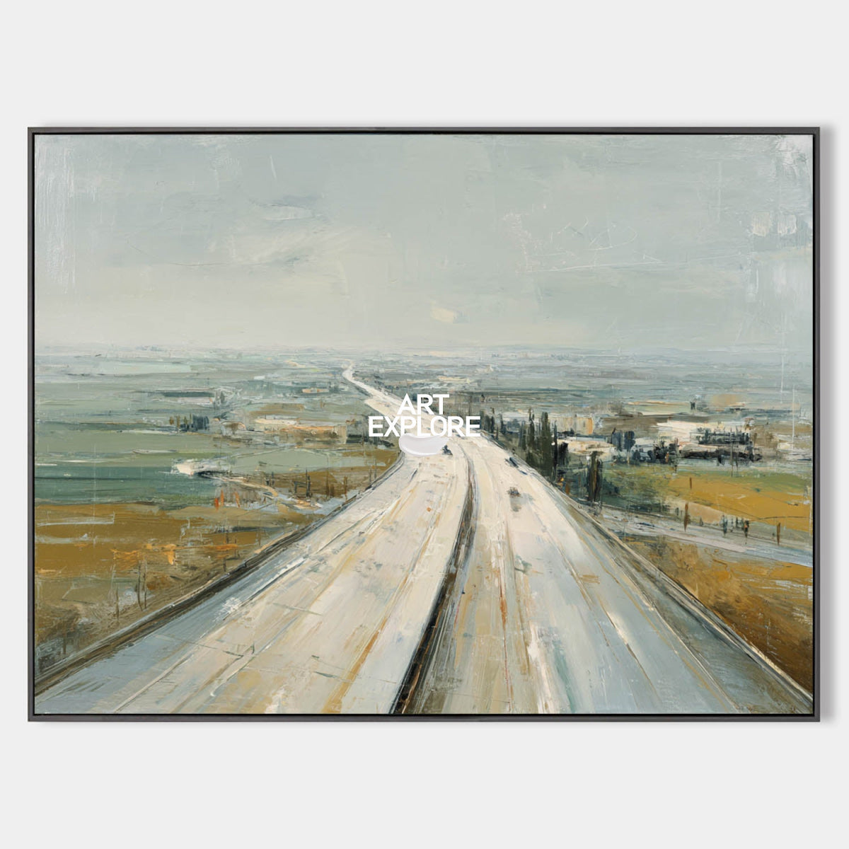 Minimalist Blue Landscape Painting With Smooth Texture For Living Room And Office Decor