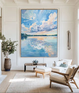 Minimalist Blue Landscape Texture Painting for Living Room Large Wall Art | ArtExplore