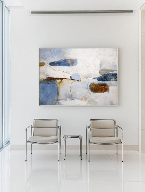 Minimalist Blue Wabi-Sabi Canvas – Horizontal Art for Hallway & Dining Room | ArtExplore