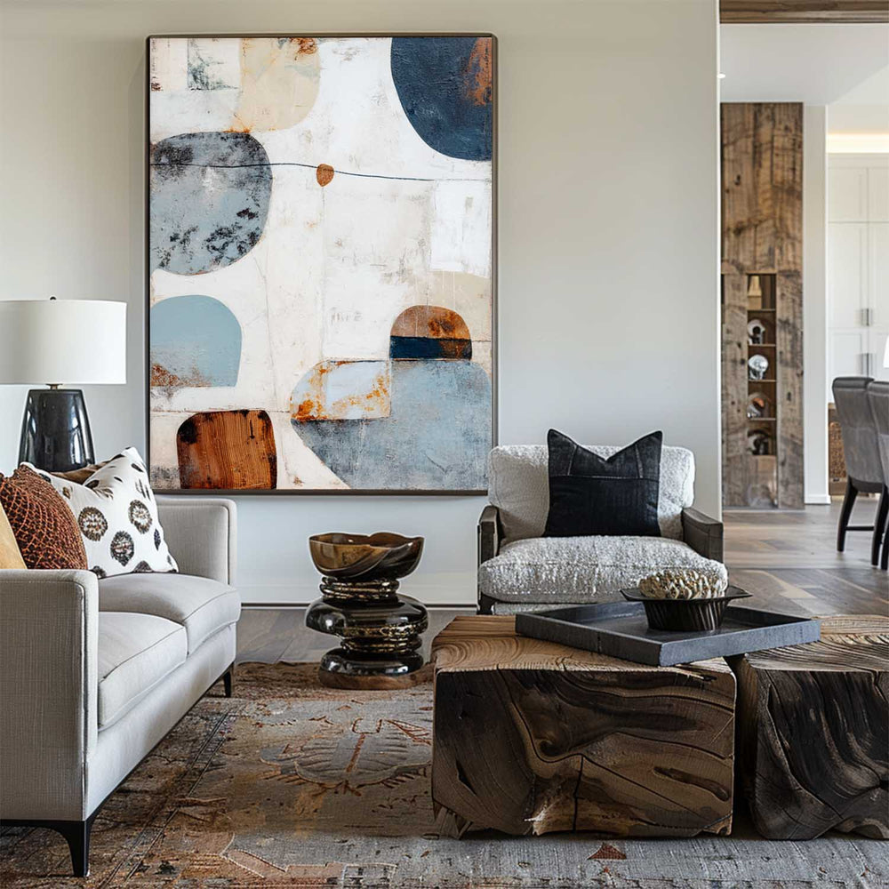 Minimalist Blue Wall Art – Large Abstract Canvas with Hand-Painted Texture