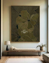 Minimalist Botanical Dark Green Art for Large Vertical Walls | ArtExplore