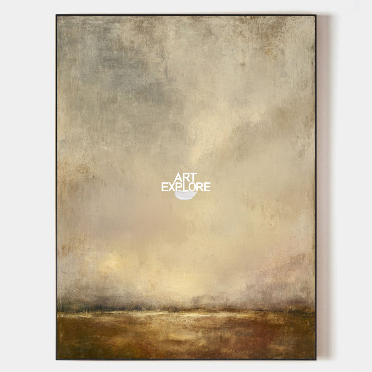 Minimalist Brown Landscape Painting With Earthy Tones For Contemporary Home Decor