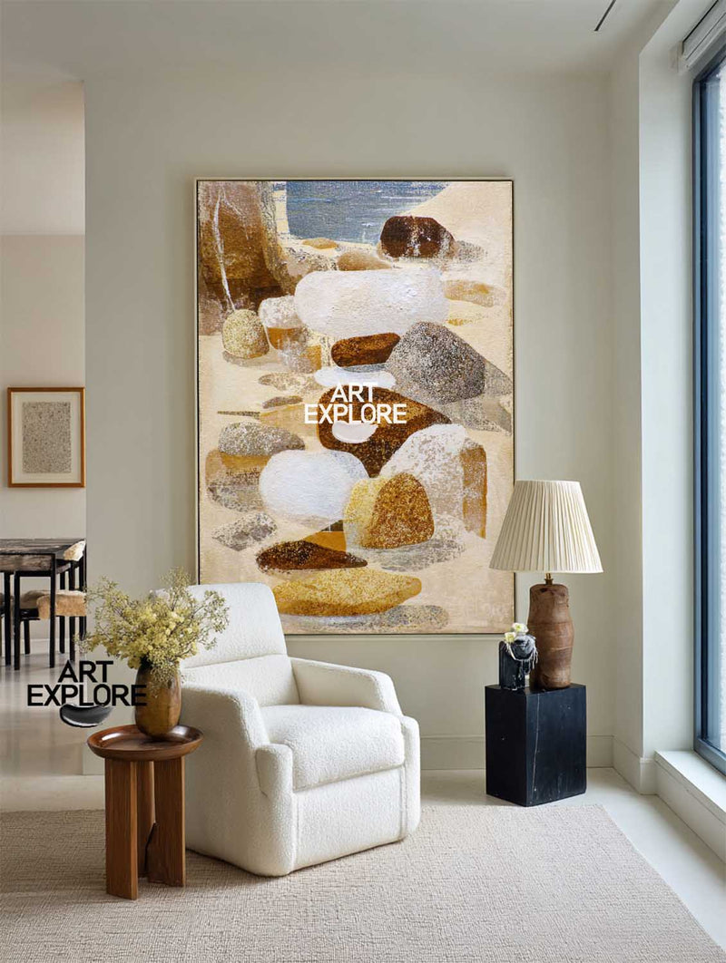 Minimalist Brown Rock Canvas | Vertical Large Textured Wall Art Explore