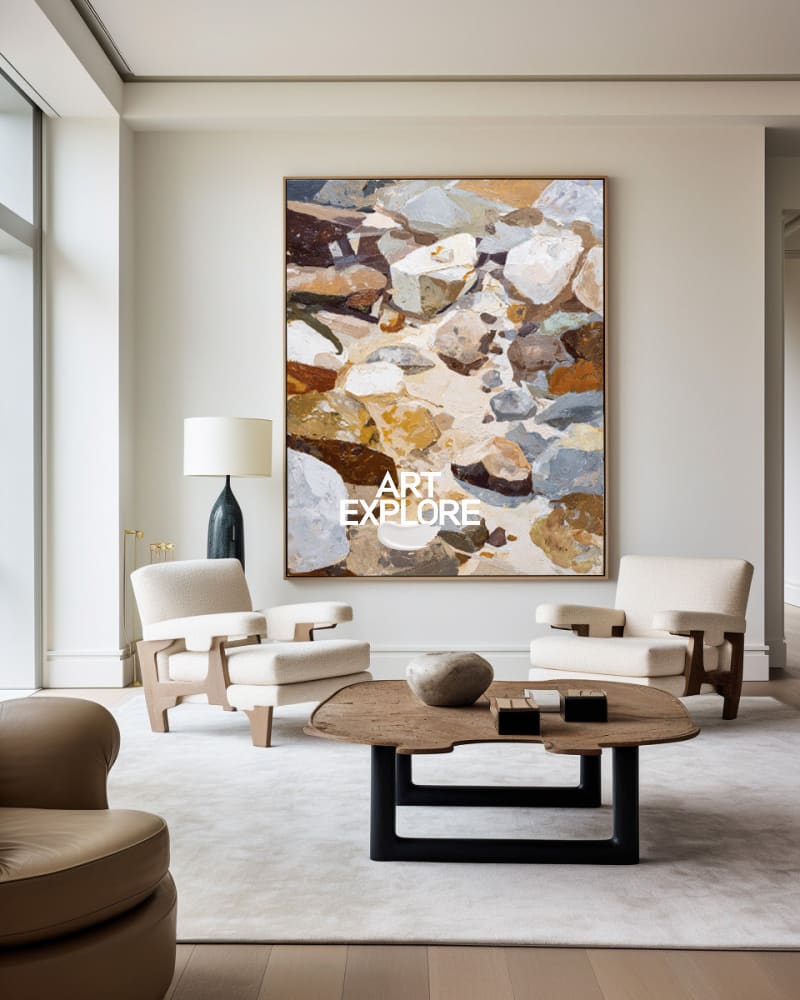 Minimalist Brown Rock Painting | Handmade Large Vertical Texture ArtExplore