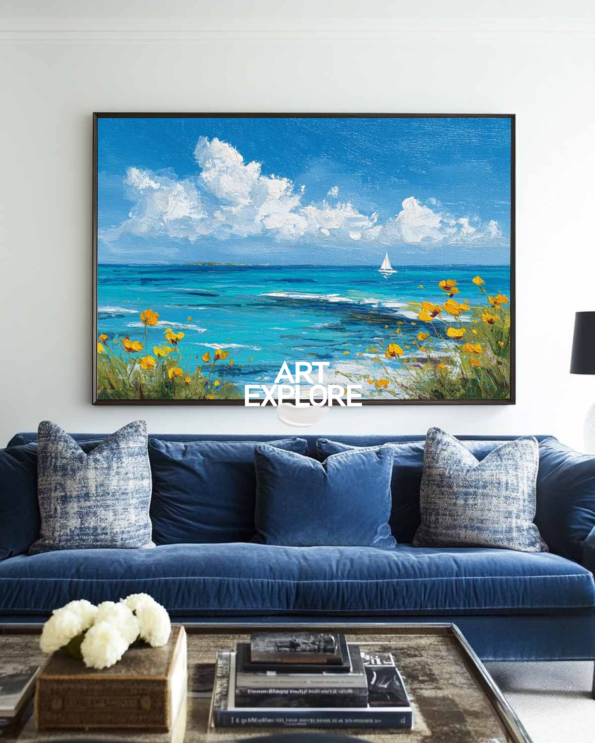 Minimalist Coastal Landscape Oil on Canvas, Large Wall Art for Lounge – ArtExplore