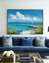 Minimalist Coastal Landscape Oil on Canvas, Large Wall Art for Lounge – ArtExplore