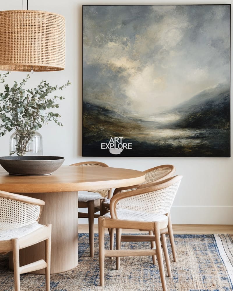 Minimalist Dawn Lake View Painting | Large Textured Canvas Wall Art