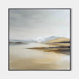 Minimalist Desert Lake Landscape Art, Handmade Beige Texture Canvas Art – ArtExplore