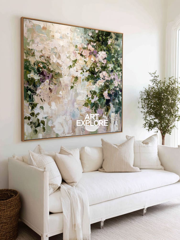 Minimalist Floral Abstract Canvas, Modern Textured Wall Art | ArtExplore