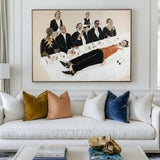 Minimalist Funny Dining Scene Wall Art | Large Handmade Canvas | ArtExplore