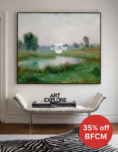 Minimalist Green Misty Landscape Canvas Art for Living Room – ArtExplore