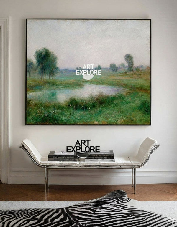 Minimalist Green Misty Landscape Canvas Art for Living Room – ArtExplore