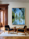 Minimalist Green Nature Reflection Canvas Painting – Oversized Handmade Wall Art Explore