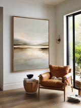 Minimalist Lake Scenery Oil Painting Large Textured Beige Wall Art ArtExplore