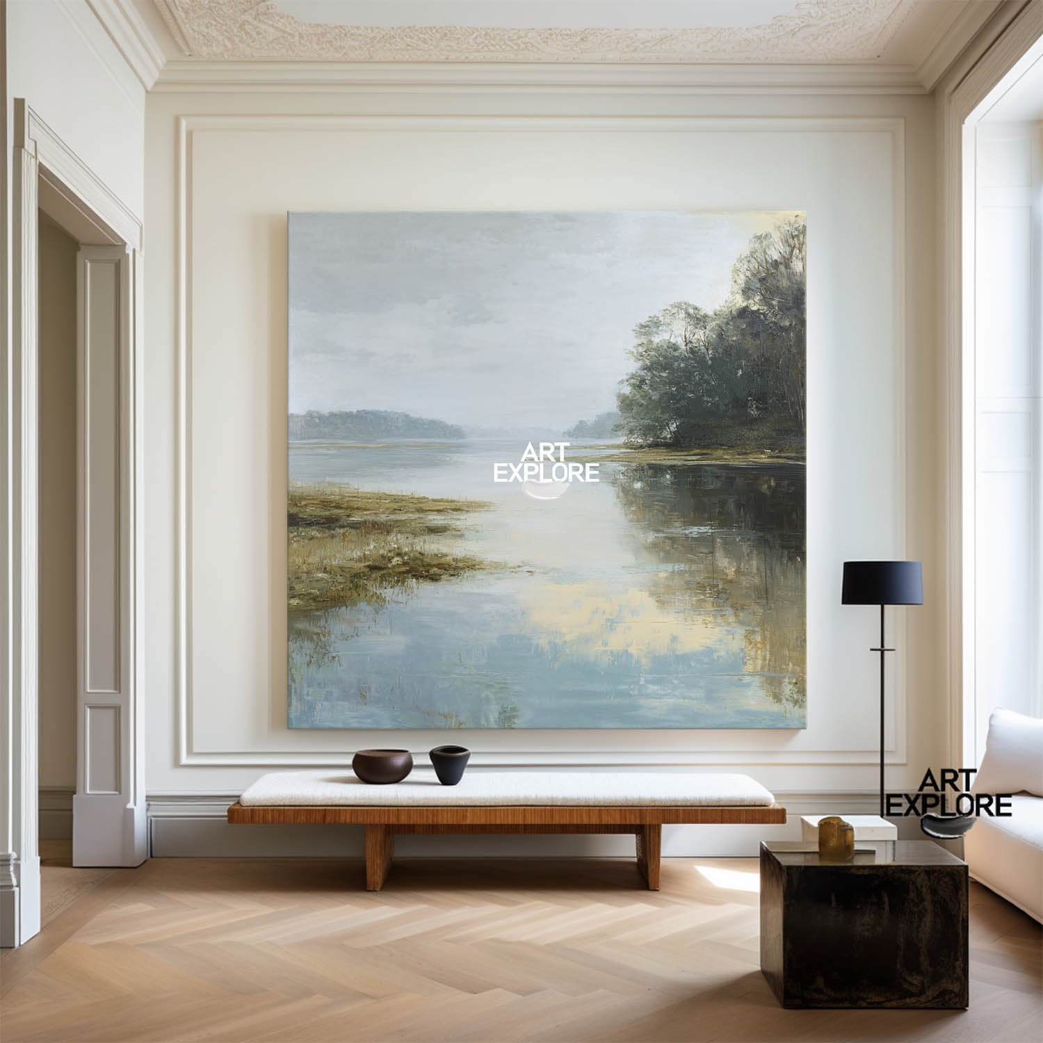 Minimalist Landscape Canvas, Custom Lake View Painting for Walls – ArtExplore
