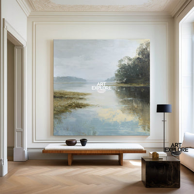 Minimalist Landscape Canvas, Custom Lake View Painting for Walls – ArtExplore