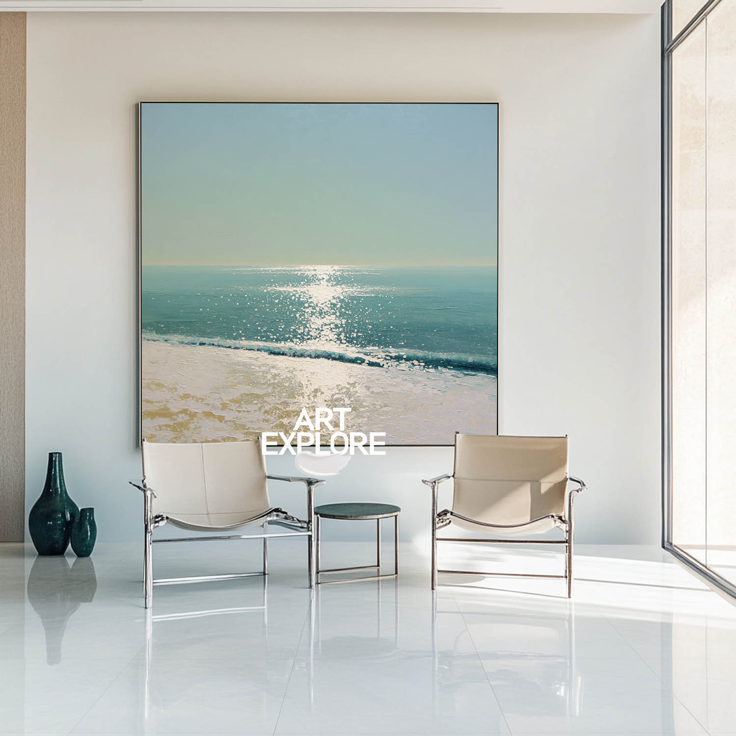 Minimalist Ocean View Canvas Wall Art, Sea Texture Painting – ArtExplore