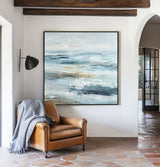 Minimalist Ocean Wave Hand-Painted Oil Art Large Blue Texture Canvas ArtExplore