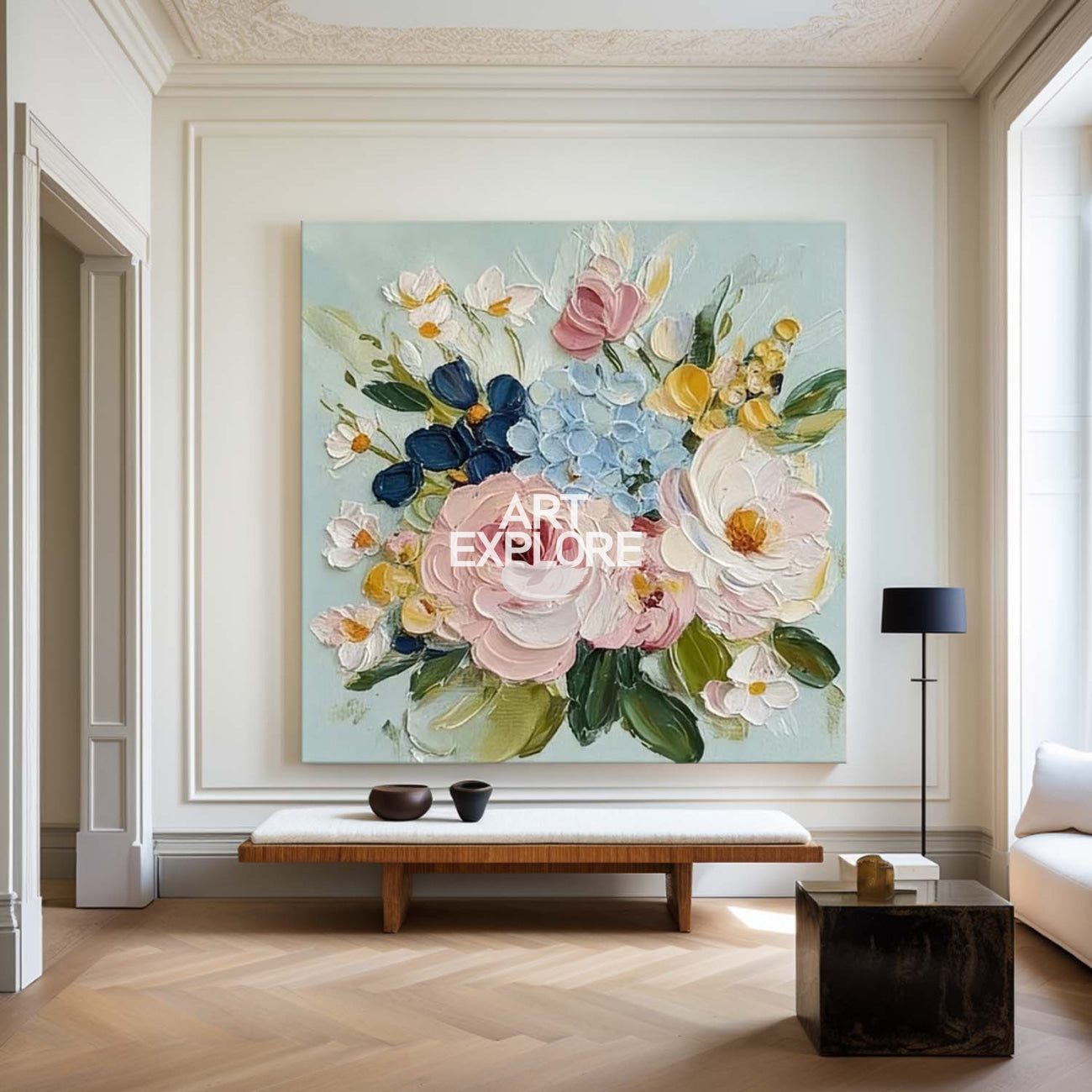 Minimalist Spring Bloom Square Flower Oil Painting Canvas ArtExplore