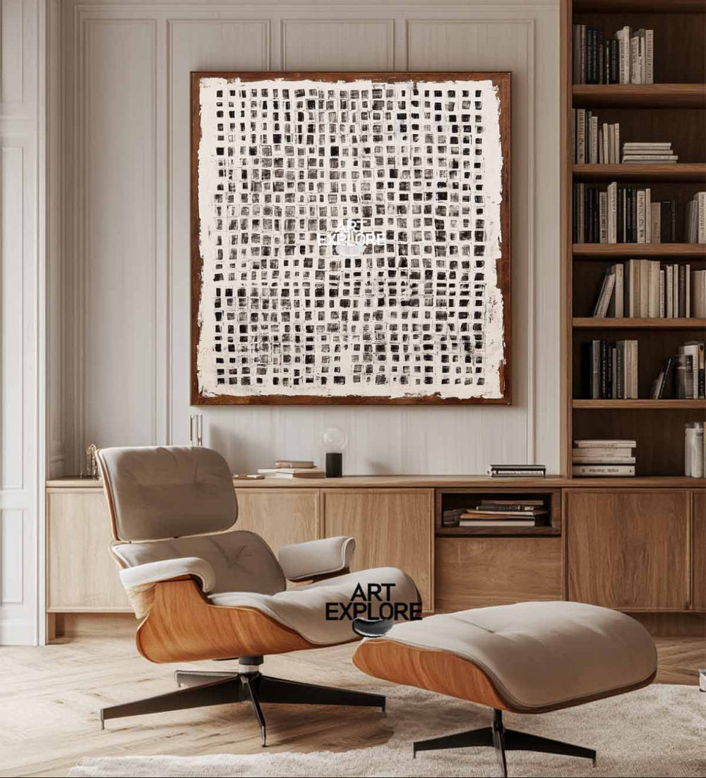 Modern Wabi-Sabi Square Texture Painting for Minimalist Large Wall