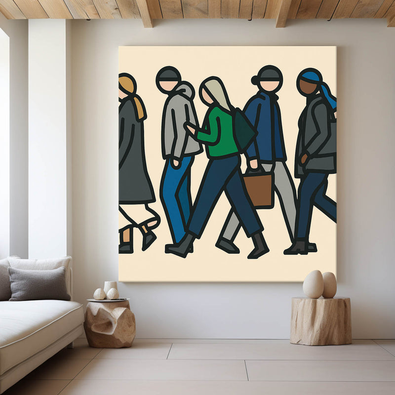 Minimalist Street Life Pop Art | Large Handmade Canvas Painting with Rich Texture | ArtExplore Urban Wall Decor