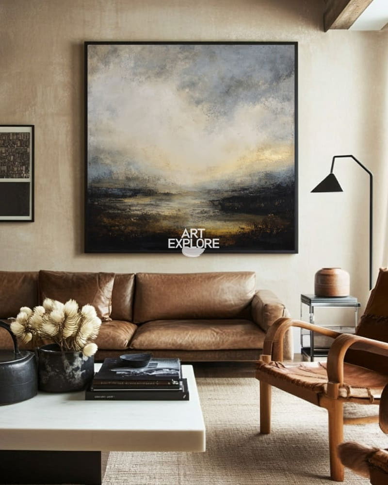 Minimalist Sunset Lake View Wall Art | Thick Texture Canvas | ArtExplore