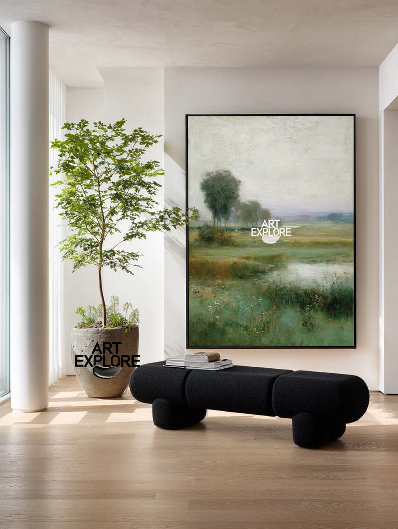 Minimalist Tall Garden Scene Canvas for Living Room or Hallway | ArtExplore