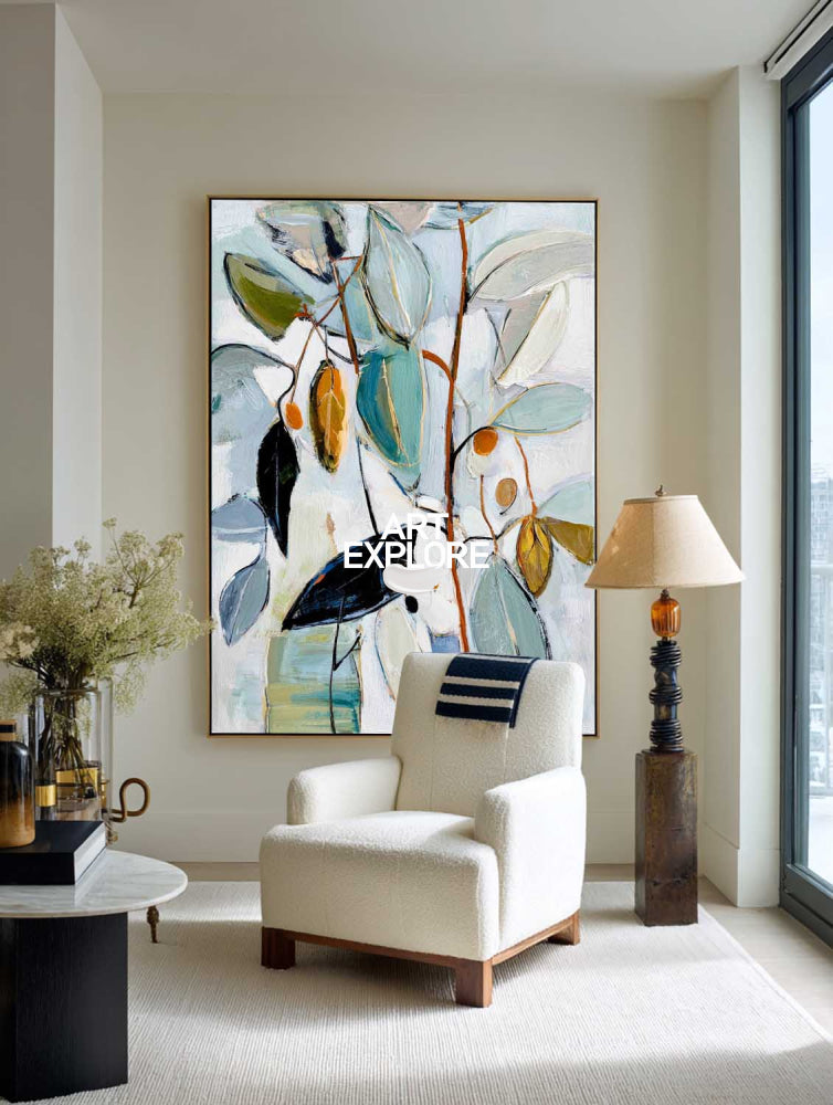 Minimalist Textured Floral Canvas Art Custom Large Wall Decor