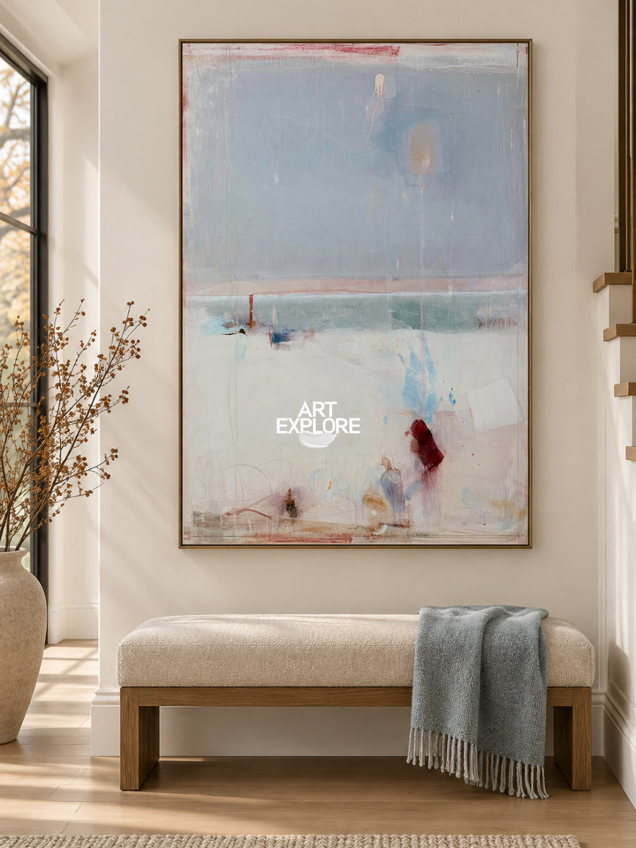 Abstract Blue White Canvas Painting Hand-Painted Wall Art For Modern Home Decor