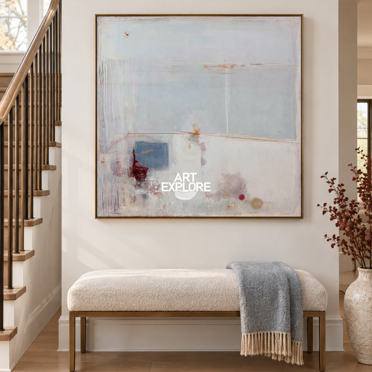 Abstract White And Blue Canvas Painting Hand-Painted Wall Art For Modern Home