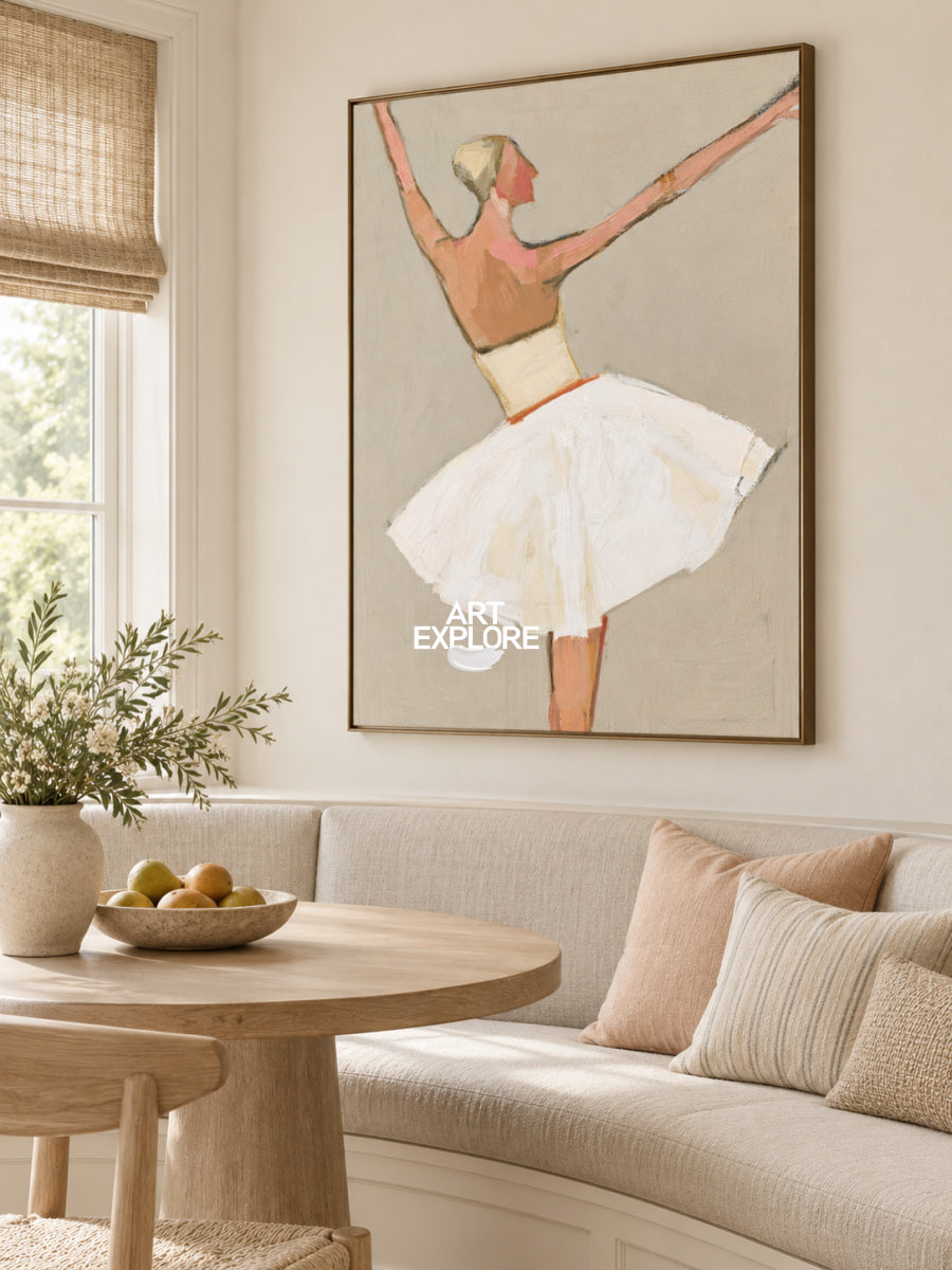 Abstract Dancer Canvas Painting Minimalist Beige Wall Art