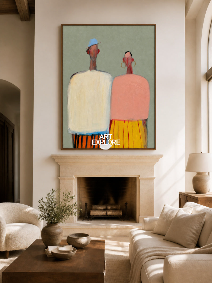 Minimalist Couple Painting In Green Tones For Modern Living Room Decor