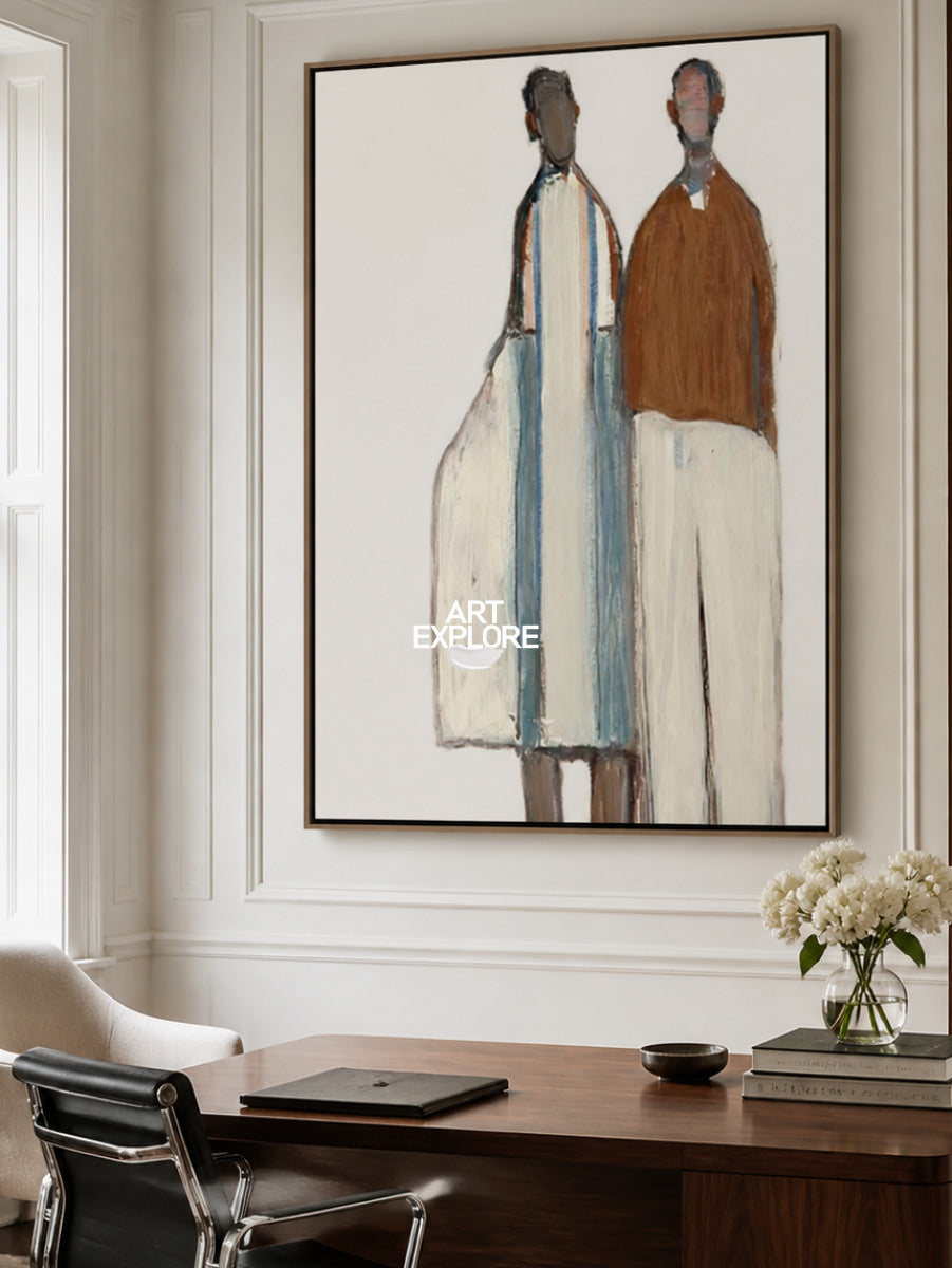 Minimalist Figurative Art Painting In Beige And Brown For Modern Home Decor