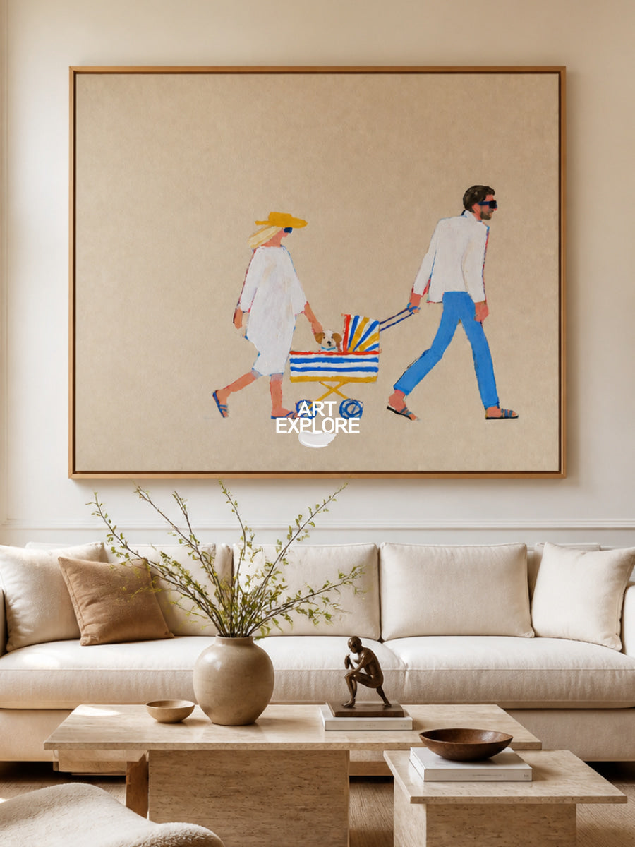 Minimalist Couple Painting Beige Tones For Modern Living Room Wall Art Decor
