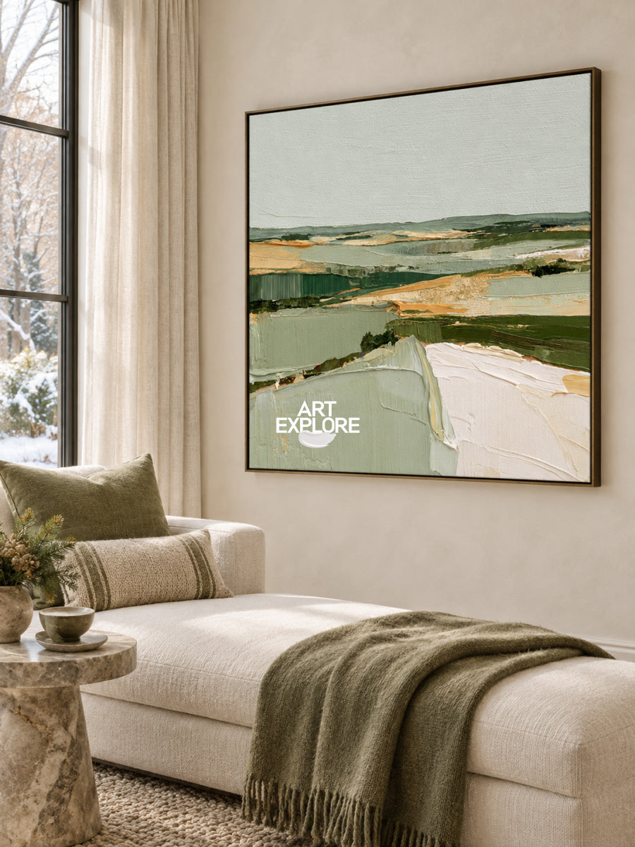 Abstract Green Landscape Canvas Painting Hand-Painted Wall Art For Modern Home Decor