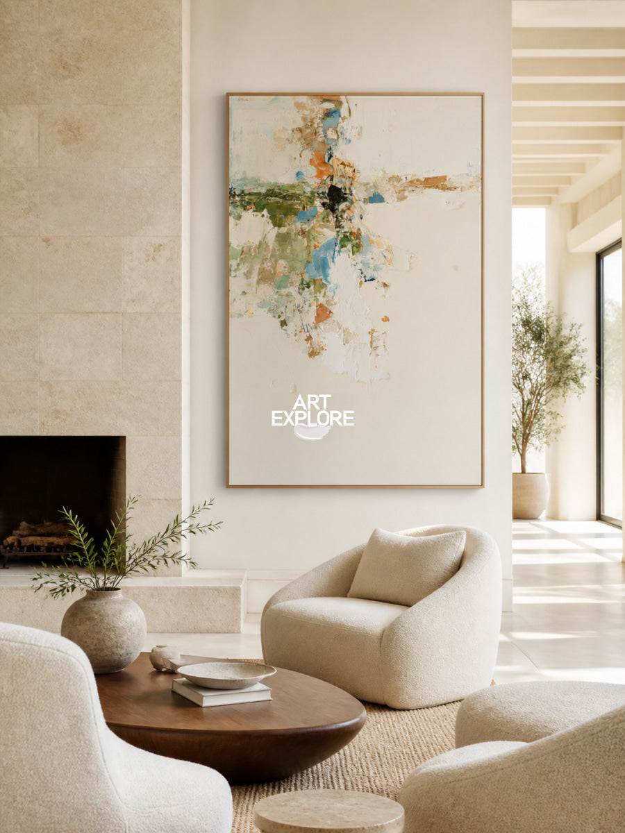Original Beige Abstract Painting With Expressive Brushstrokes
