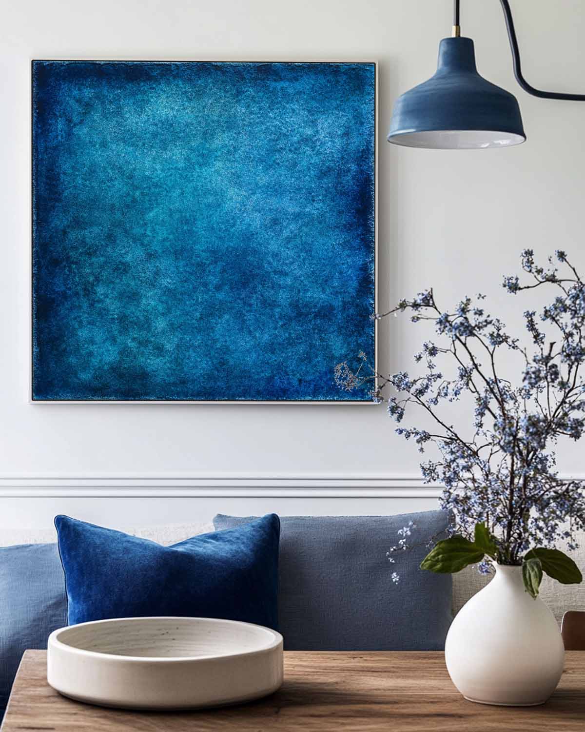 Modern Abstract Canvas Painting in Deep Blue – Large Vertical Wall Decor | ArtExplore