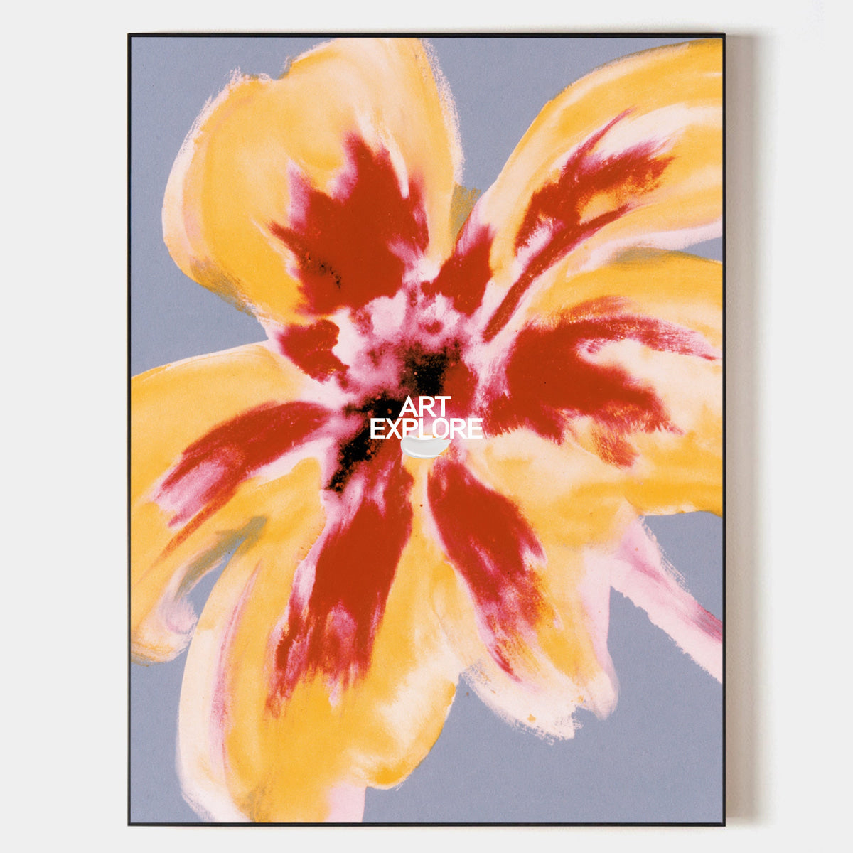 Hand-Painted Abstract Flower Art In Red And Golden Yellow Tones On Canvas