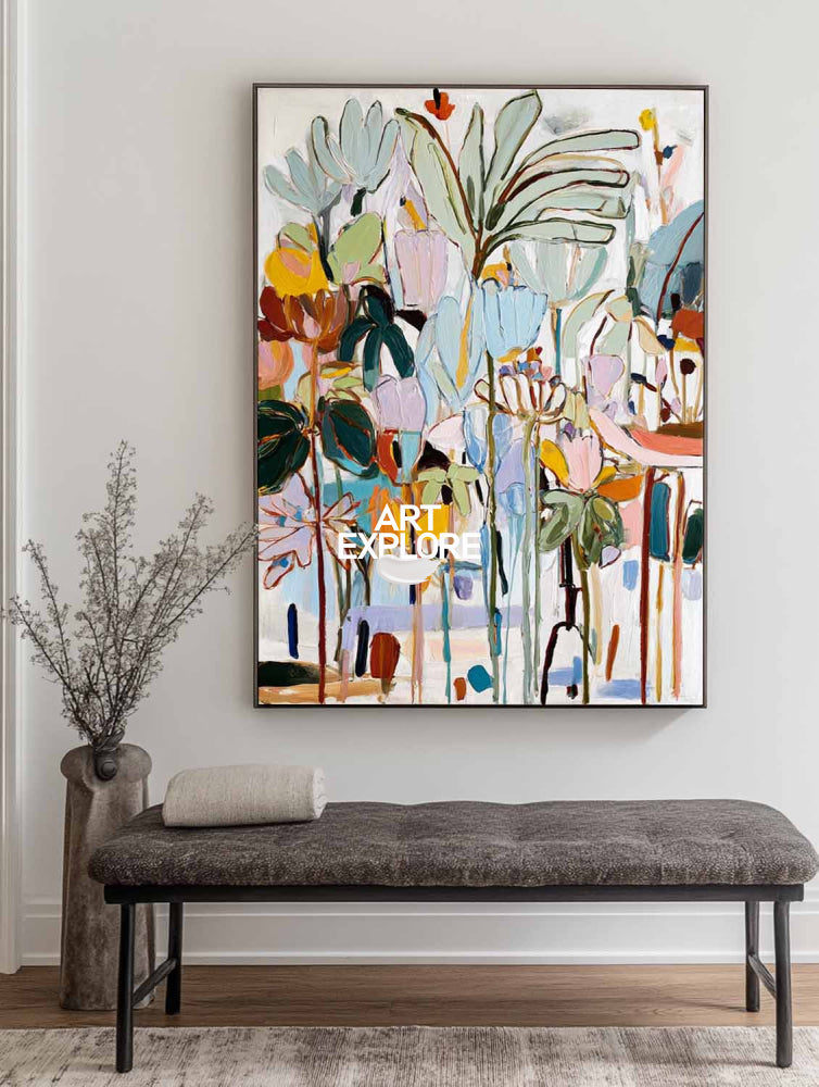 Modern Abstract Flower Painting Ready to Hang Large Garden Canvas