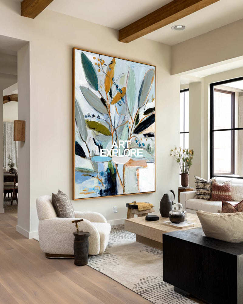Modern Abstract Garden Canvas Hand-Drawn Custom Large Wall Decor