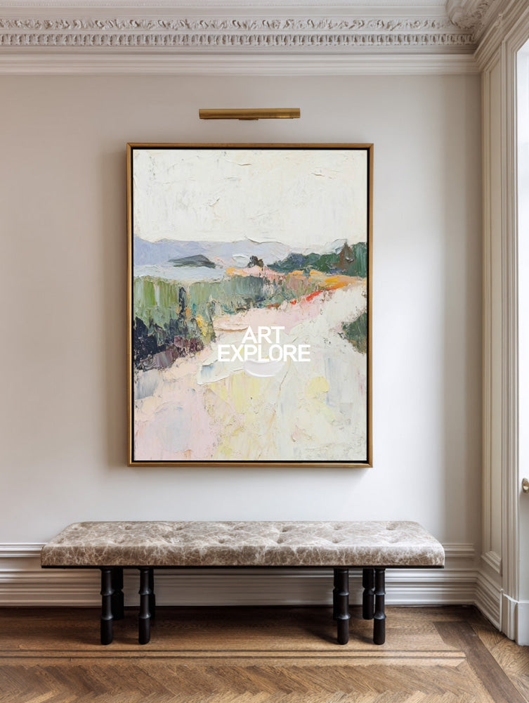 Modern Abstract Mountain Painting Large White Textured Statement