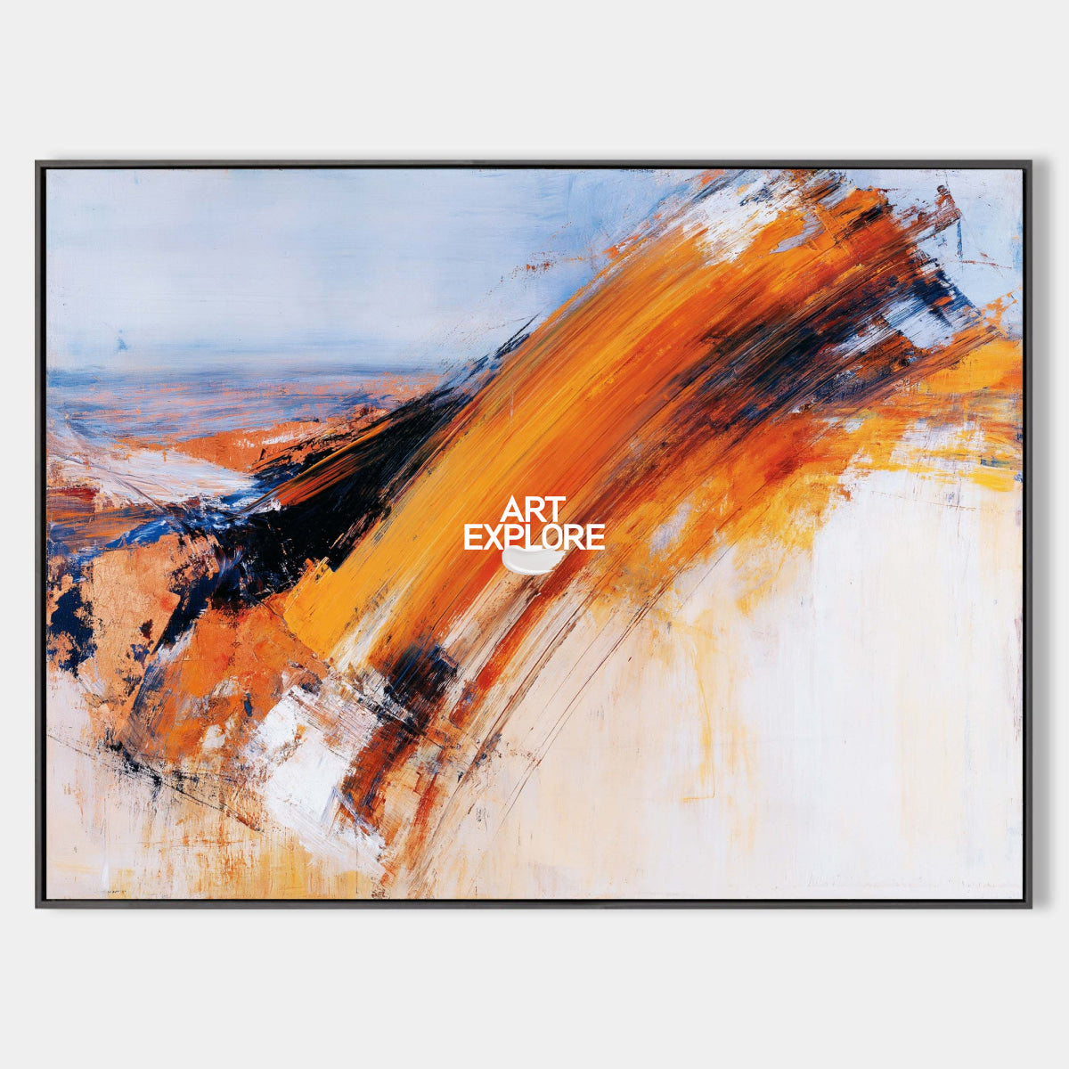Modern Abstract Wall Art With Orange Blue For Living Room Decor