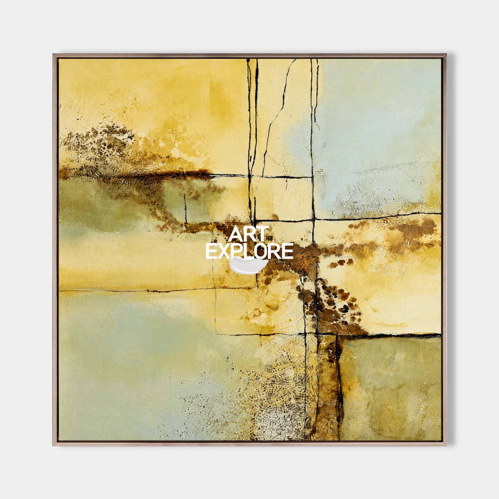 Modern Abstract Yellow Blue Green Painting Wabi-sabi Wall Art For Contemporary Home Decor