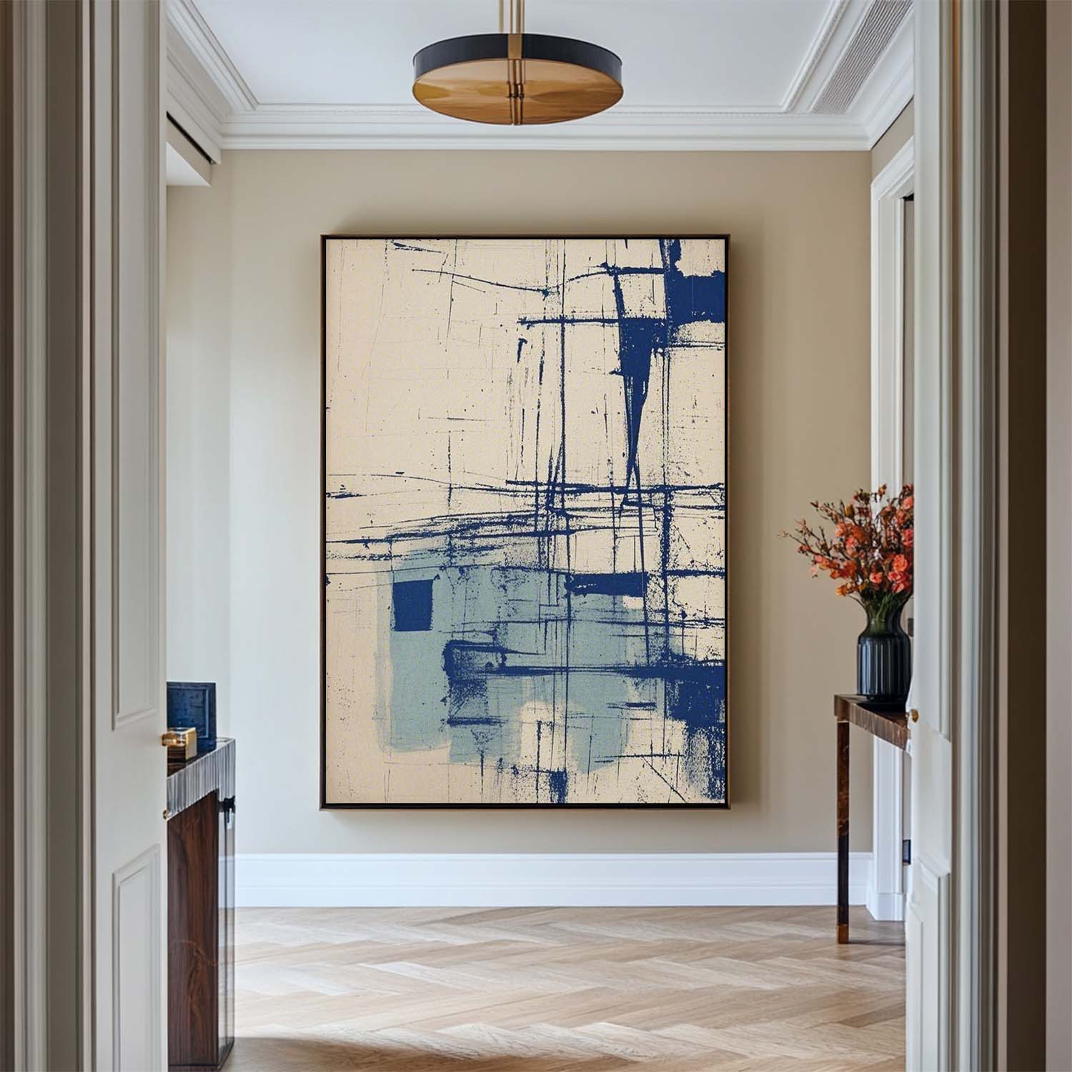 Modern Blue Beige Painting Blue Canvas Art Wabi Sabi Blue Beige Wall Art Large Fine Wall Art