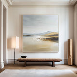 Modern Beige Oasis Landscape Oil Painting, Large Textured Wall Art – ArtExplore